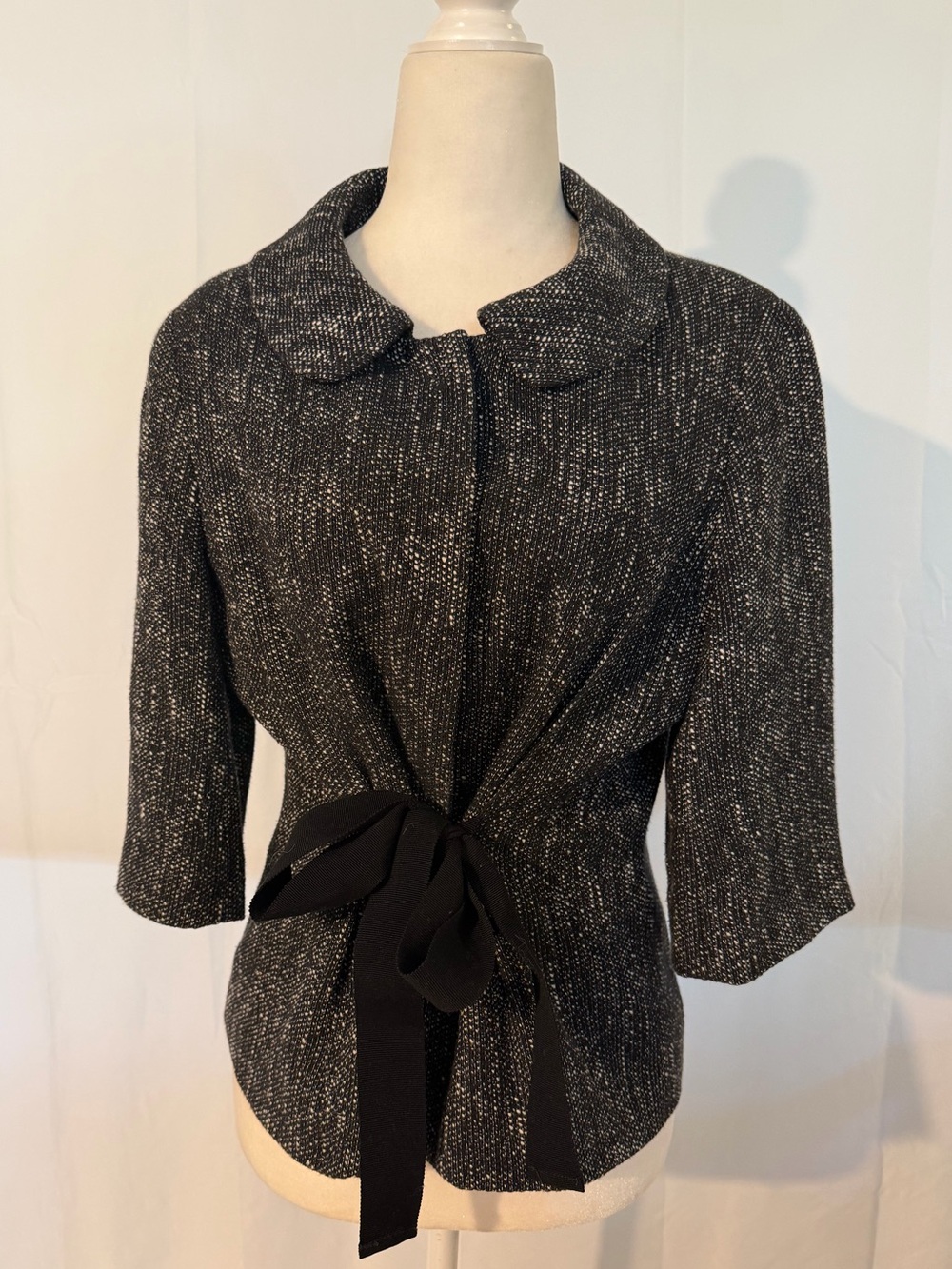 Vintage Y2K Talbots Jacket 10P Black Boucle Ribbon Tie Petite